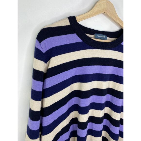 ModCloth Purple White Black Striped Crewneck Sweater Women's Plus Size 4X - Picture 4 of 8